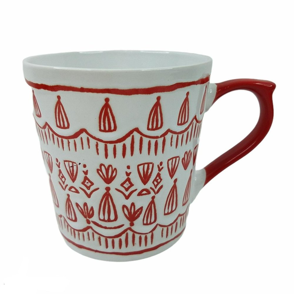 Opal House Coffee Mug Cup White Red Embossed Stoneware 14 oz Target